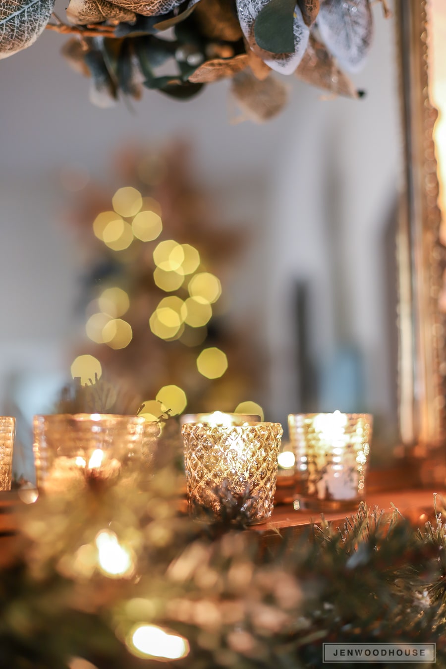 Vintage glam holiday mantel