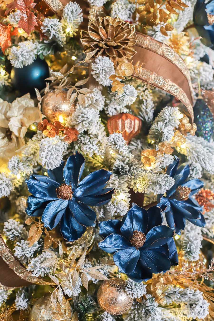 Gorgeous navy blue and copper Christmas tree