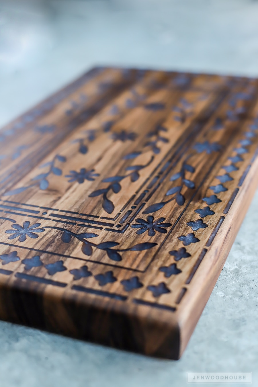 Large Wood Cutting Board with Gourgeous Black, Grey and Gold Resin.