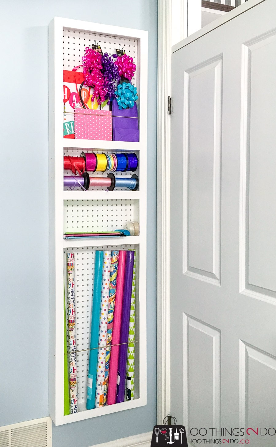 How to build a DIY behind-the-door gift wrap storage shelf