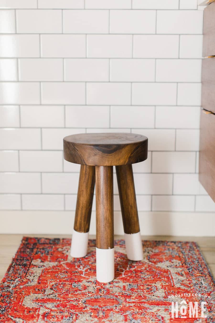 How to build a DIY three legged stool dip-dyed walnut