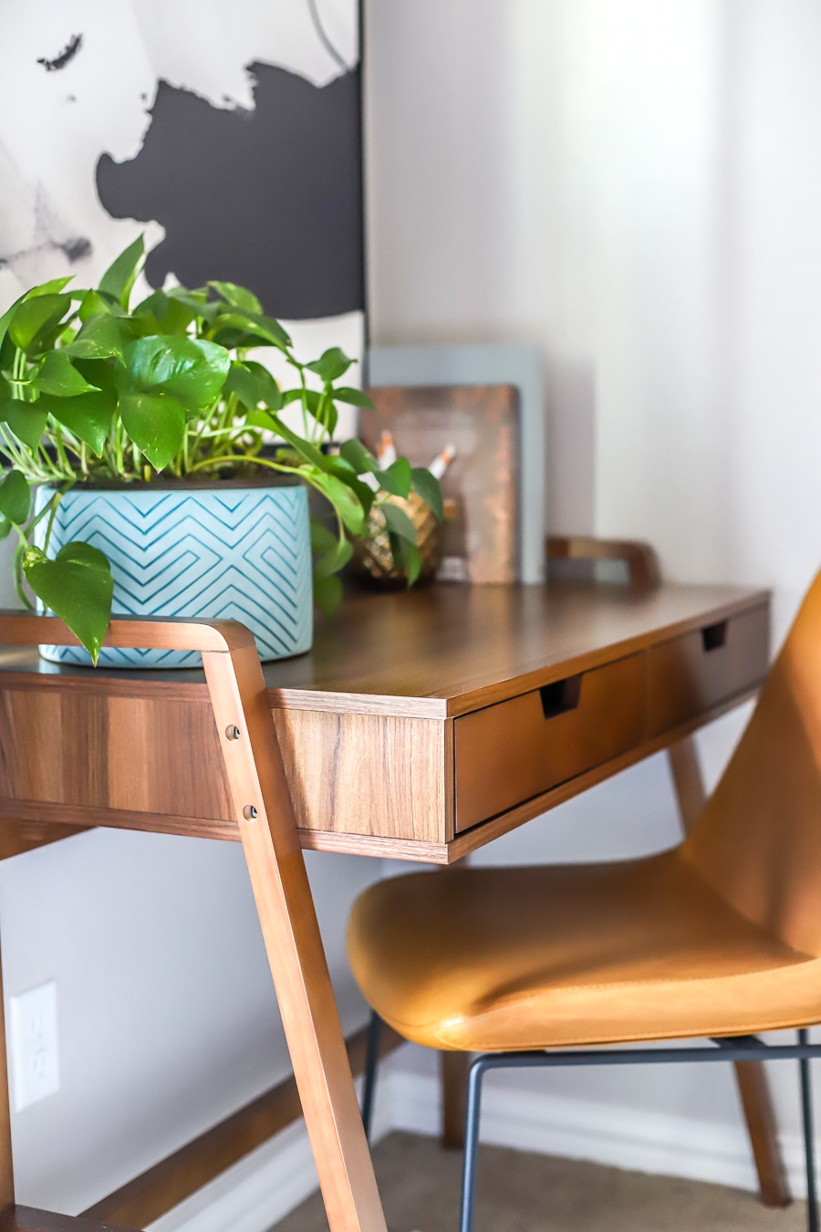 Modern mid-century home office desk and chair