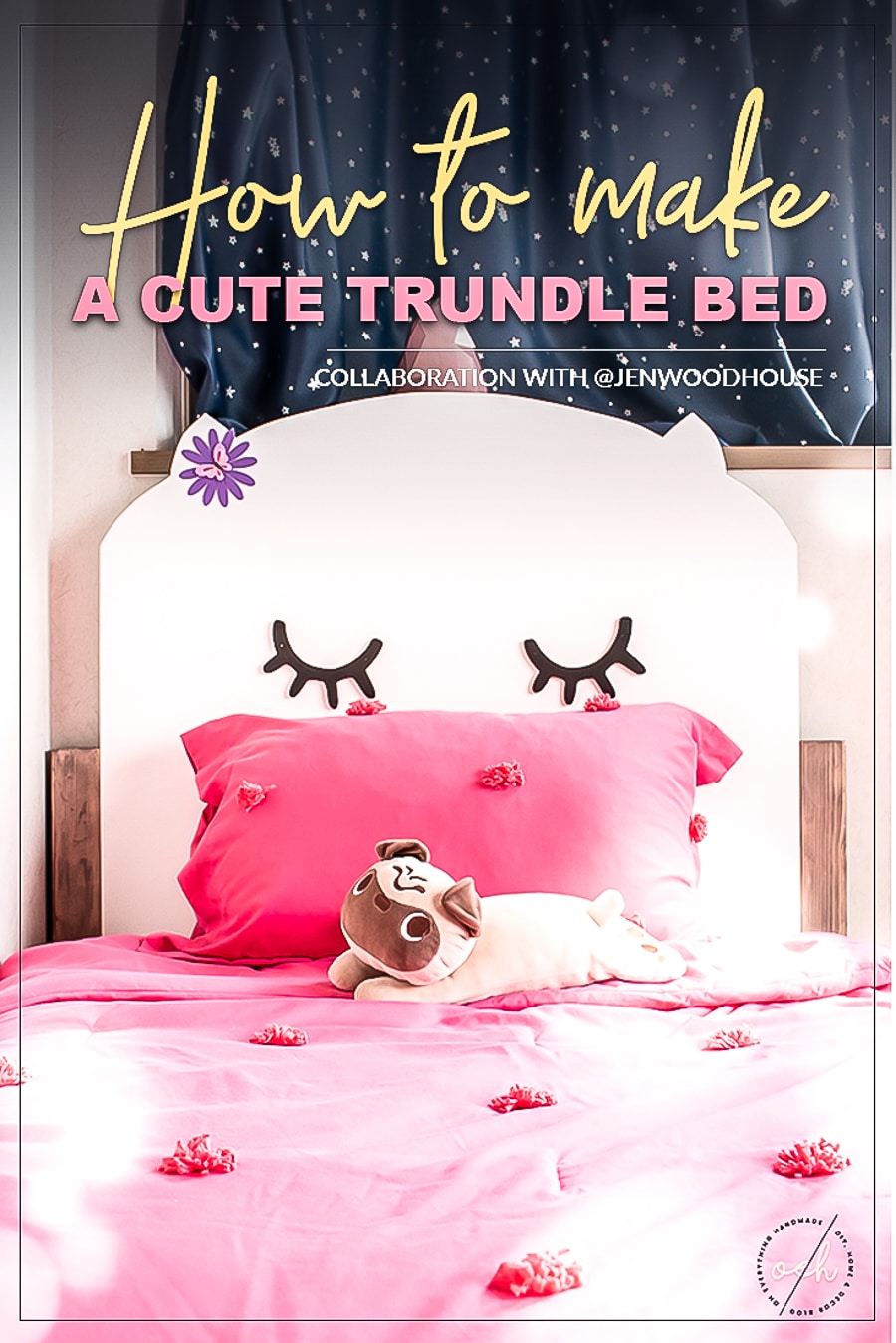 How to make a DIY twin trundle bed with a cute kitty headboard! Plans by Jen Woodhouse