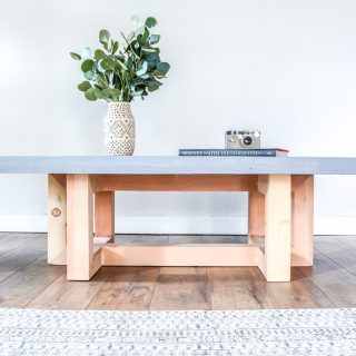 How to make a DIY coffee table with a concrete top. Free plans by Jen Woodhouse