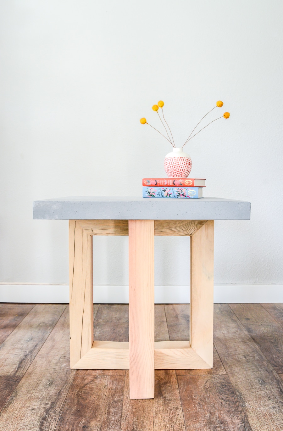 Concrete and store wood side table