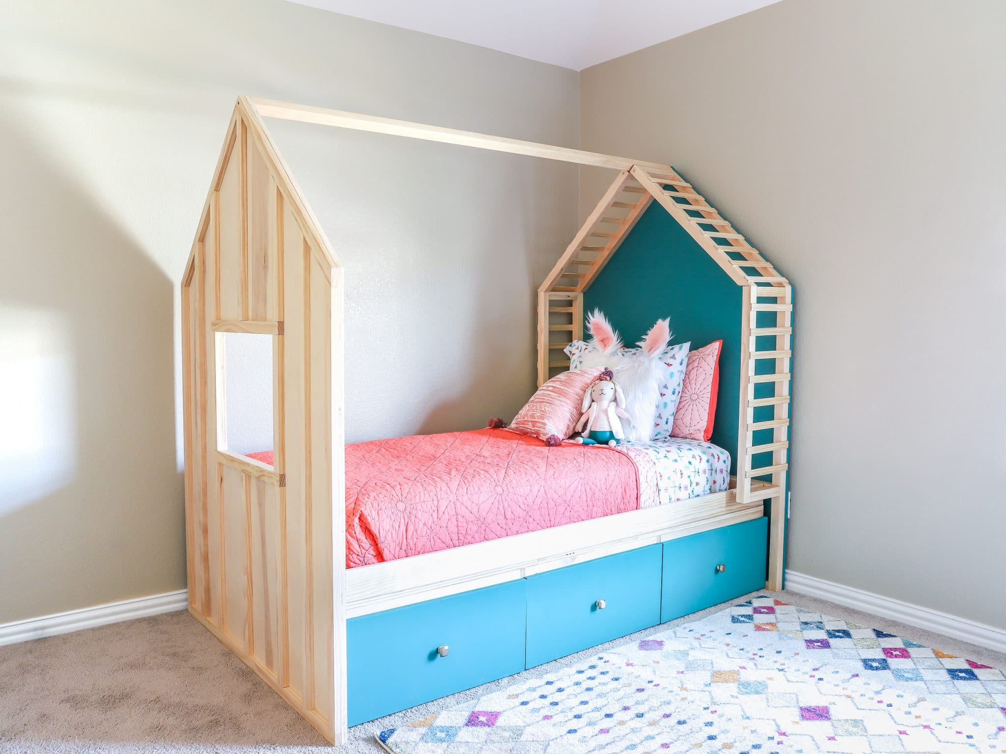 DIY Kids House Bed with Storage