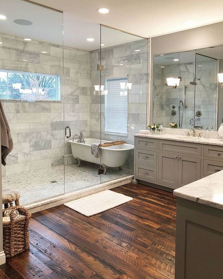 Wet room bathtub in shower