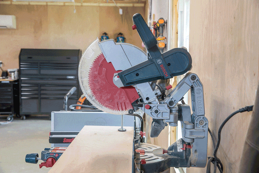 Bosch sliding miter saw in action