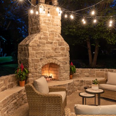 Outdoor Fireplace with Bench Seating
