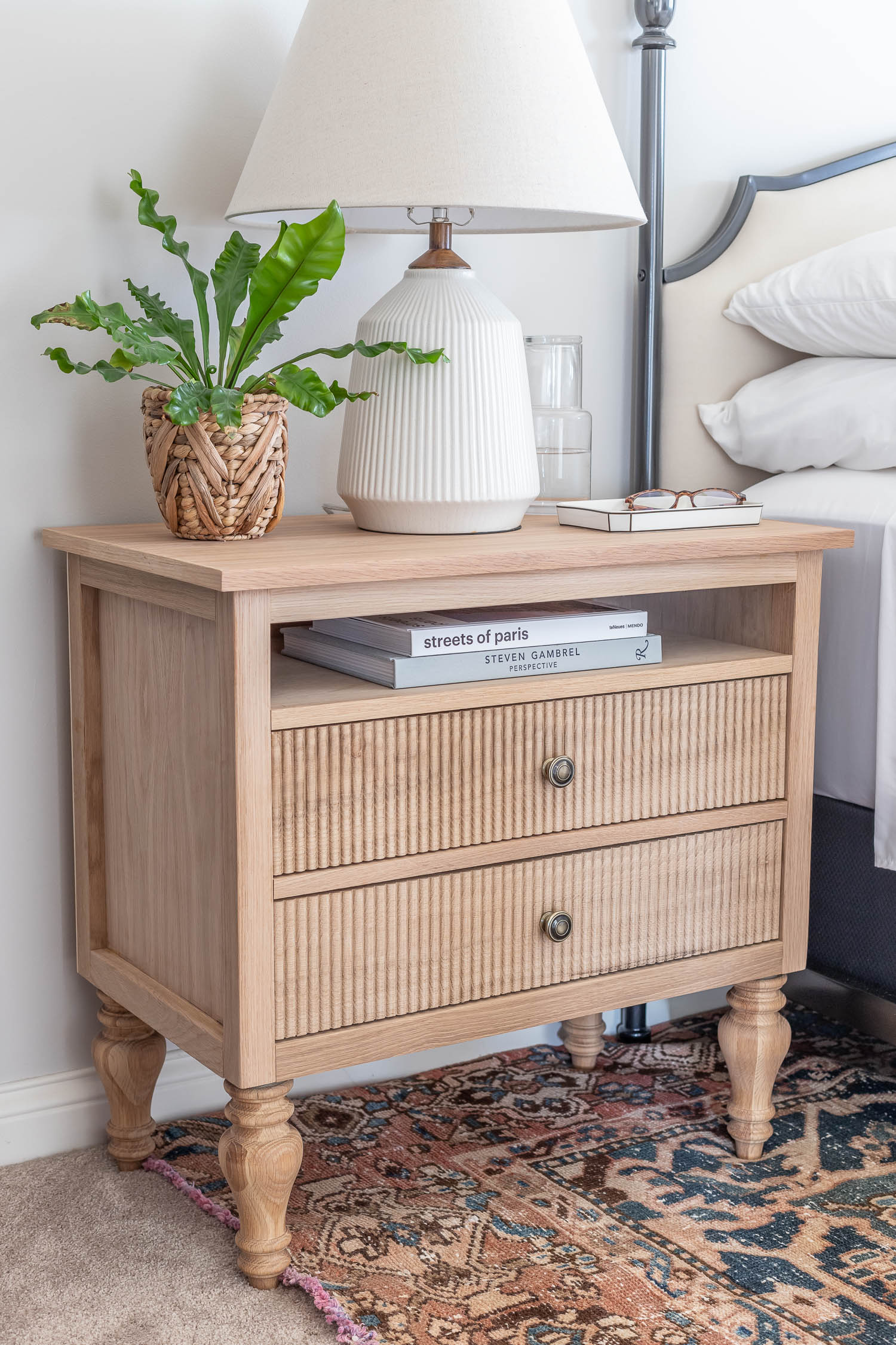 Nightstand with basket deals drawers