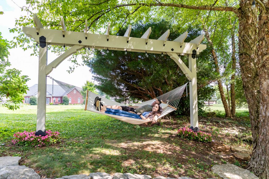 how to build a diy pergola hammock stand and outdoor projector screen