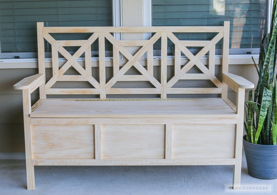 Storage bench store for patio cushions