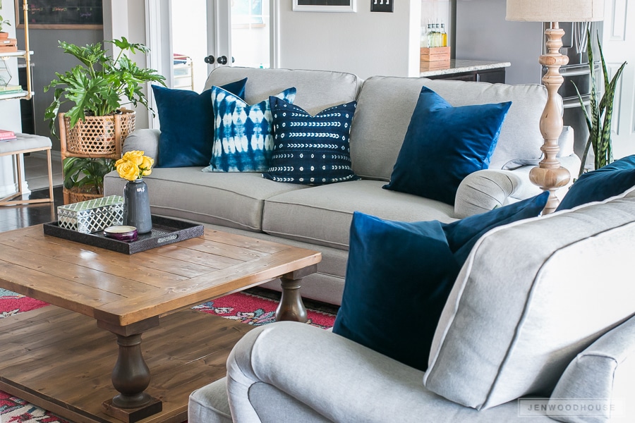 Add a mix of throw pillows to liven up your living room