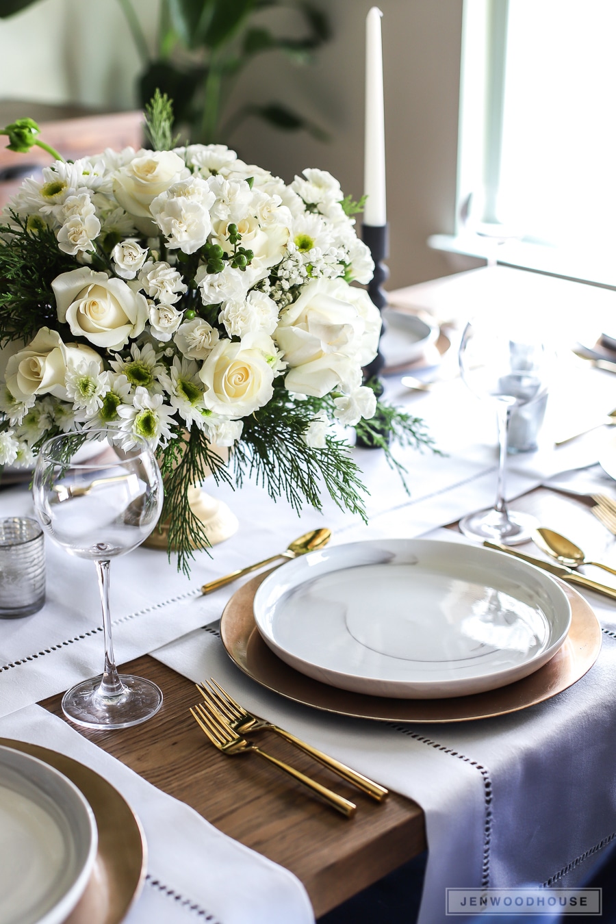 Beautiful and elegant winter Christmas table setting