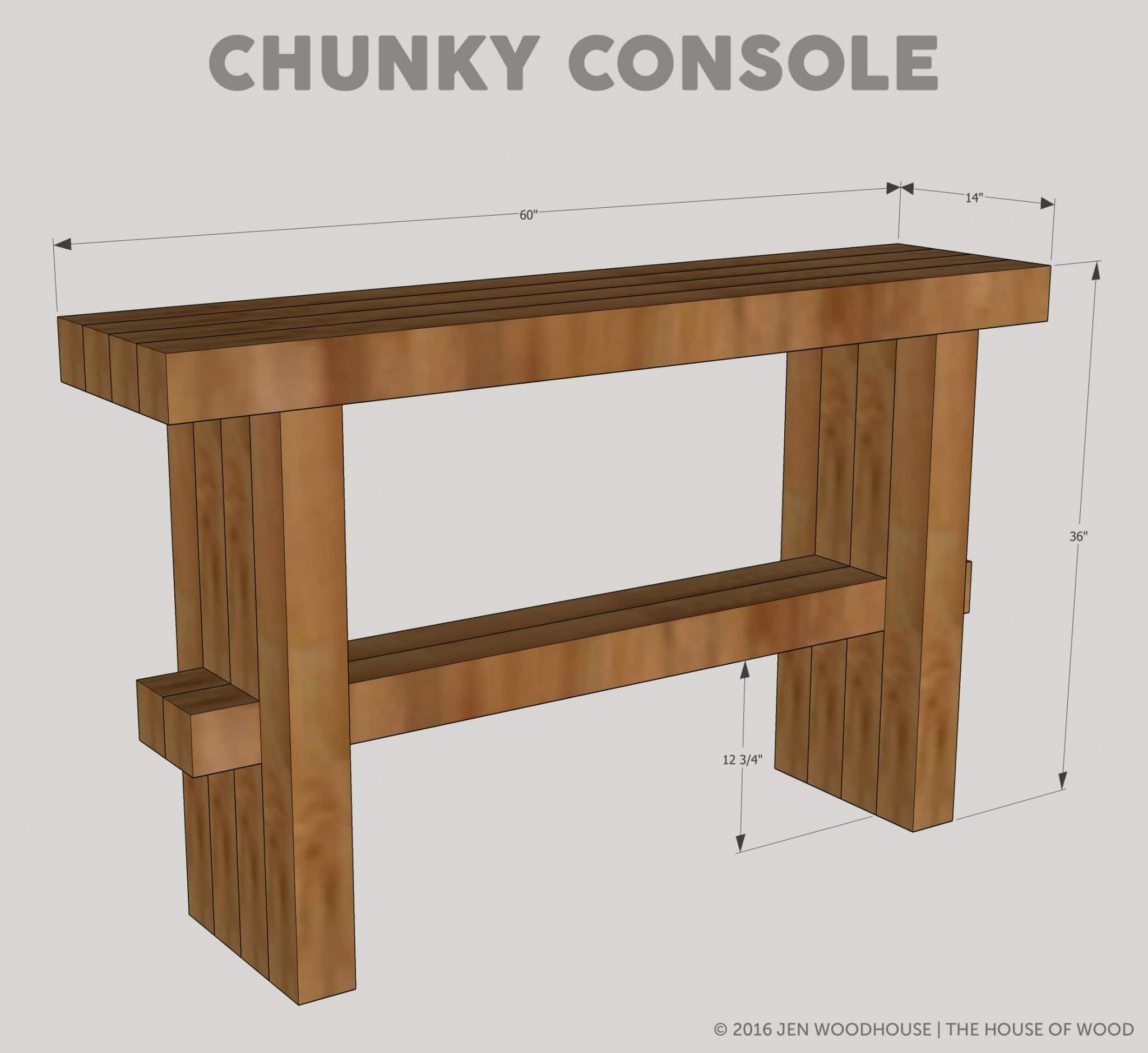 How to build a DIY Chunky 4x4 Console Table - plans by Jen Woodhouse
