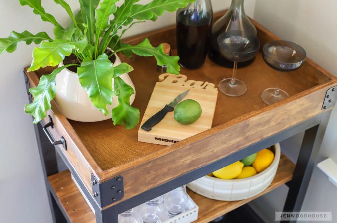 How to build a DIY bar cart. Love the rustic industrial look!