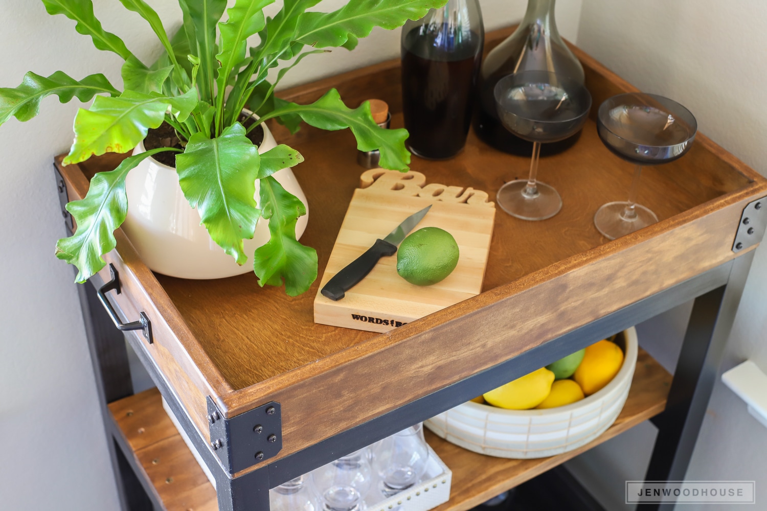 How to build a DIY bar cart. Love the rustic industrial look!