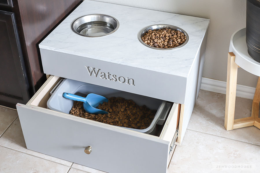 DIY Elevated Dog Bowl Station With Extra Food Storage