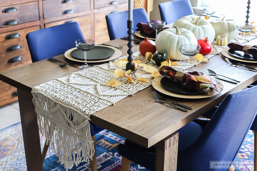 Modern midcentury boho eclectic dining room decorated for Fall