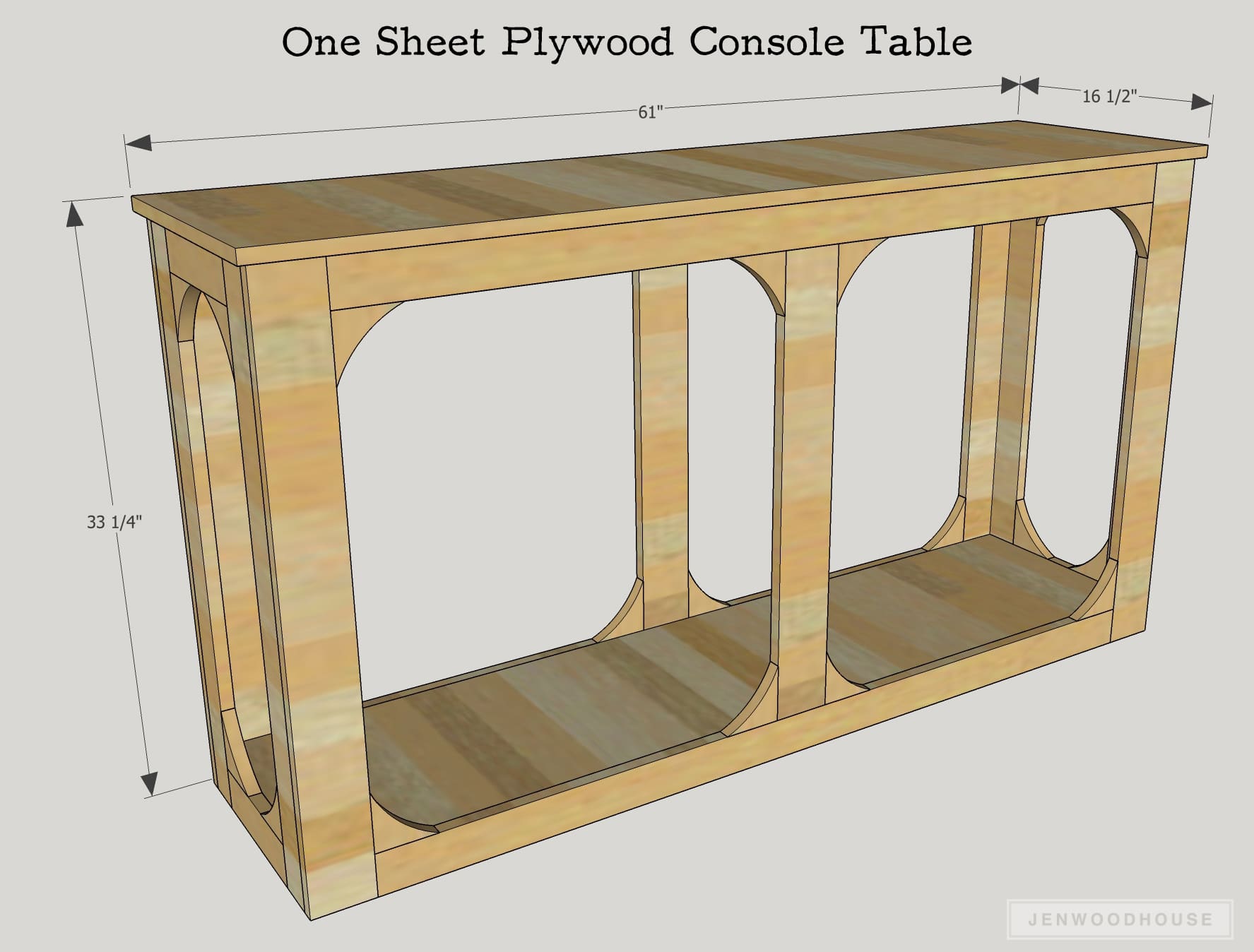 How to build a DIY console table out of one sheet of plywood. Free plans by Jen Woodhouse.