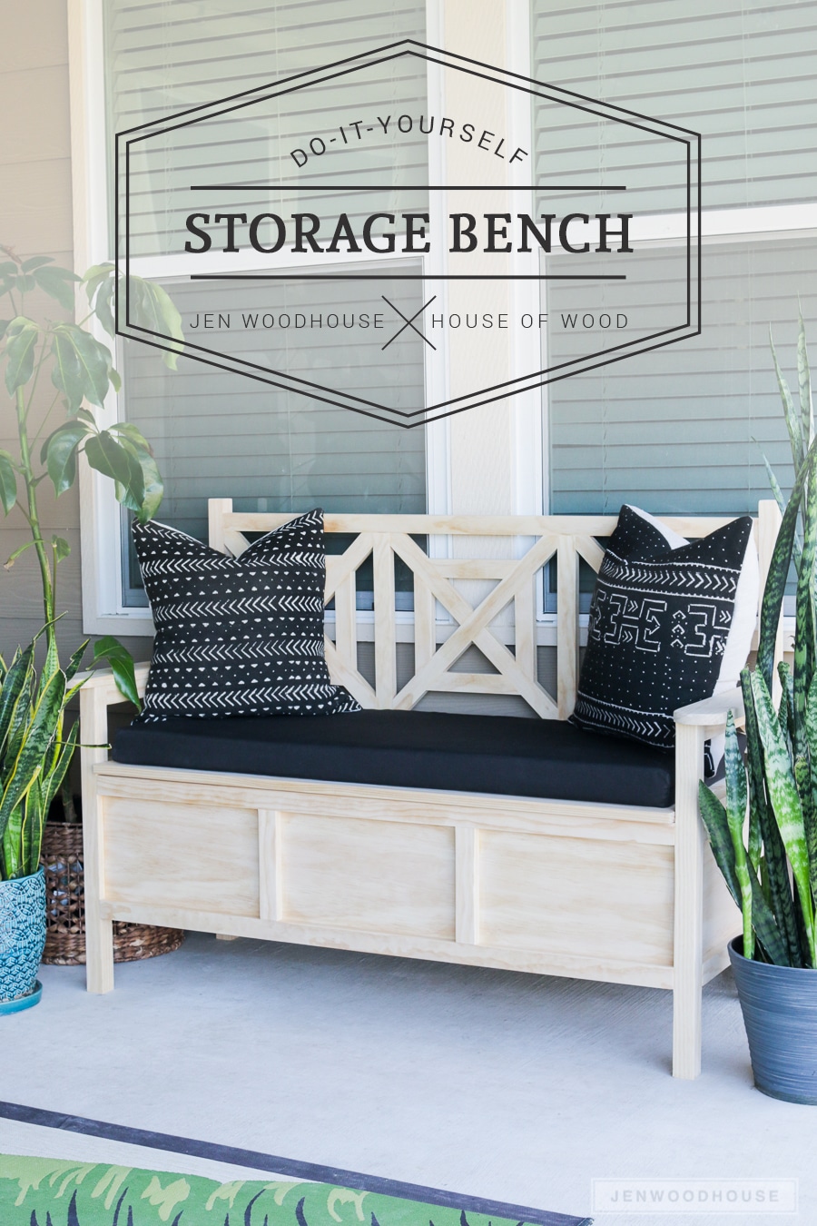 How to build a DIY outdoor storage bench with beautiful fretwork panels and hidden storage under the seat.