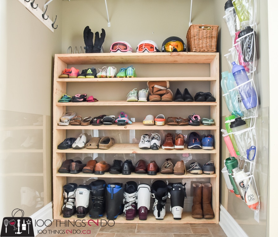 Large shoe rack, super-sized shoe rack, oversized shoe rack, DIY shoe rack, building plans for shoe rack