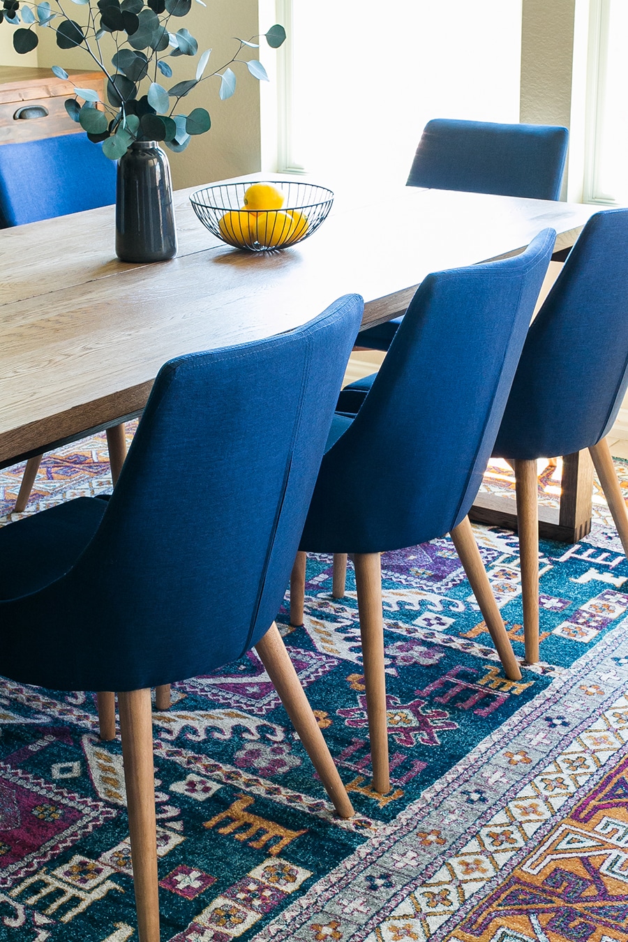 Dining table with on sale blue chairs