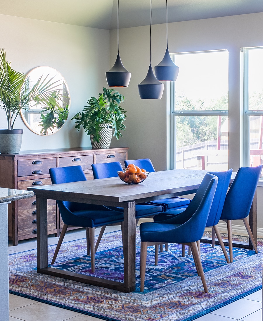 Dining table deals and blue chairs