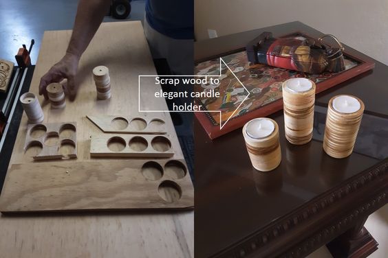 Scrap patterned plywood tea lights