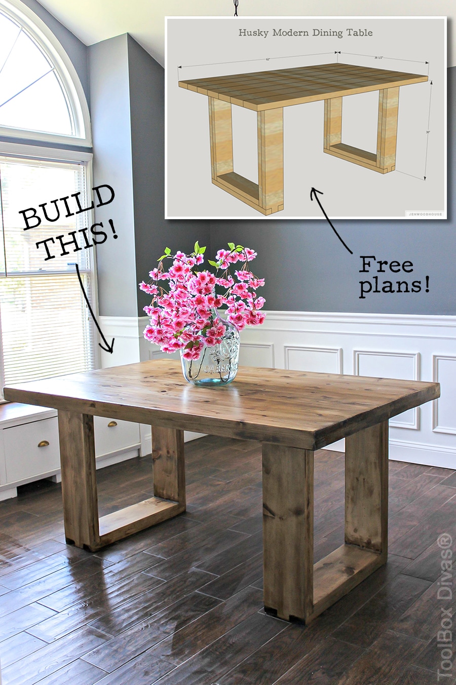 How to build a chunky modern dining table. Free plans by Jen Woodhouse