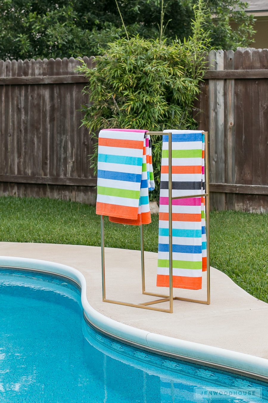 Homemade pool towel rack hot sale