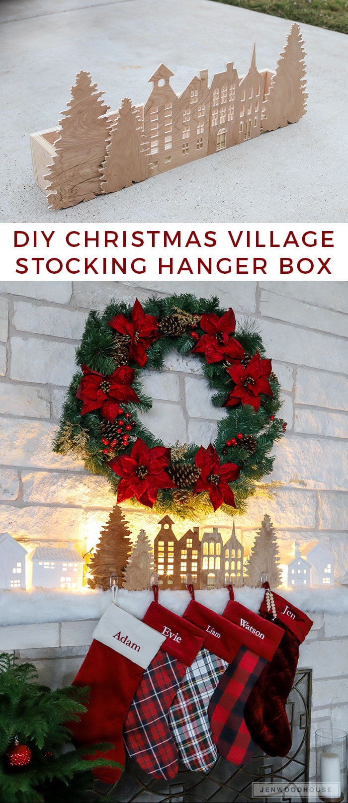 How to make a DIY Christmas village silhouette holiday stocking hanger box