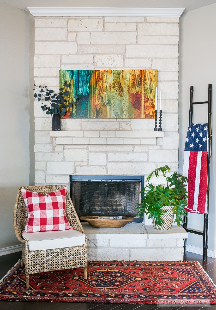 Patriotic decor for fireplace mantel