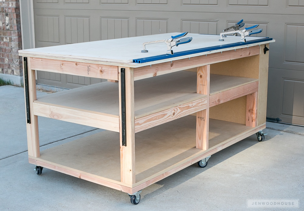 DIY Workbench with storage shelves