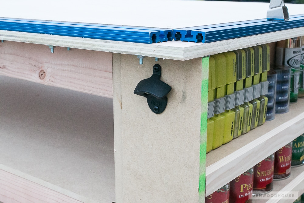 Workbench with shelves - free plans by Jen Woodhouse